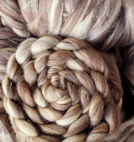BFL Kammzug Bluefaced Leicester Wolle zum filzen, spinnen, weben, Spinnfasern Kammzugwolle auch für Anfänger, natur ungefärbt, ab 100g (BFL - mix white oatmeal brown) von theofeel