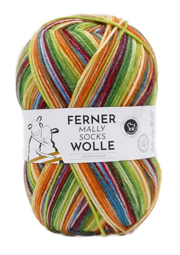 Ferner Mally Socks Wolle mit Merinowolle, Sockenwolle Regenbogen Farbverlauf, 150 g Sockengarn, Strumpfwolle Nadelstärke 3,5 bis 4 mm, mulesingfrei (734) von theofeel