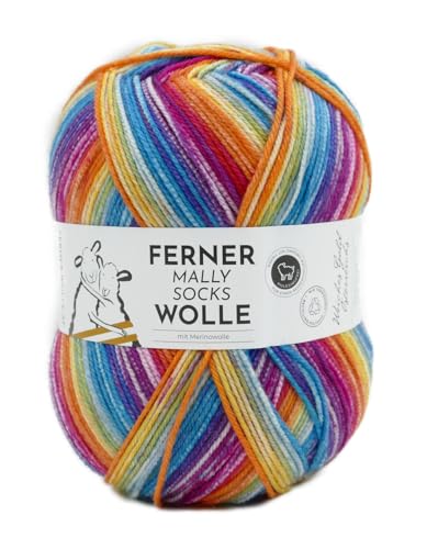 Ferner Mally Socks Wolle mit Merinowolle, Sockenwolle Regenbogen Farbverlauf, 150 g Sockengarn, Strumpfwolle Nadelstärke 3,5 bis 4 mm, mulesingfrei (735) von theofeel