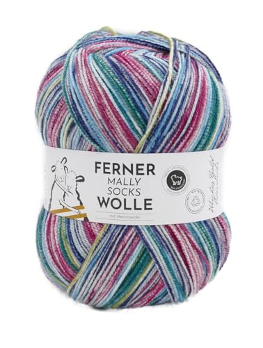 Ferner Mally Socks Wolle mit Merinowolle, Sockenwolle Regenbogen Farbverlauf, 150 g Sockengarn, Strumpfwolle Nadelstärke 3,5 bis 4 mm, mulesingfrei (737) von theofeel