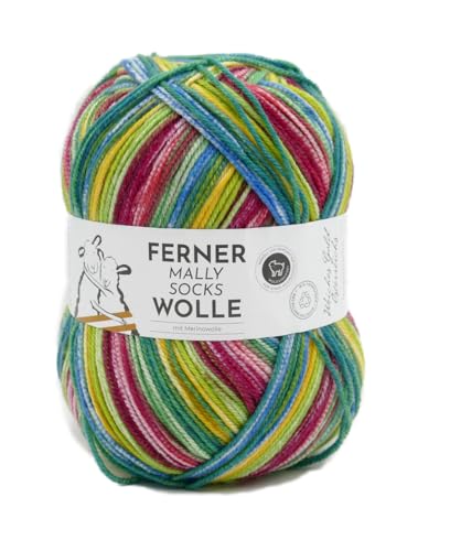 Ferner Mally Socks Wolle mit Merinowolle, Sockenwolle Regenbogen Farbverlauf, 150 g Sockengarn, Strumpfwolle Nadelstärke 3,5 bis 4 mm, mulesingfrei (738) von theofeel