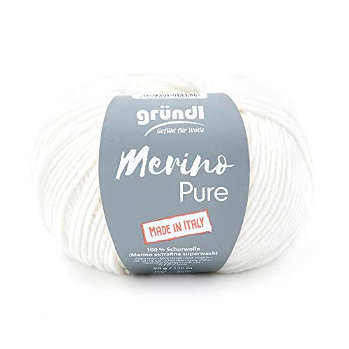 Gründl Wolle Merino pure Farbe 01, reine Merinowolle weiß, zum Stricken oder Häkeln von theofeel