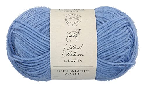 theofeel | Islandwolle Novita Icelandic Wool Aran | 100% Wolle zum Stricken und Häkeln von Islandpullovern, Norwegermustern (100 - hellblau) von theofeel