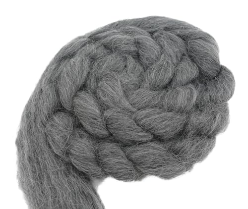 Kammzug Alpaka Wolle Naturfasern grau zum spinnen, filzen, Spinnfasern Filzwolle superfine Alpaca aus Peru, 25 mic., 50g (Farbe 8 | mittelgrau) von theofeel