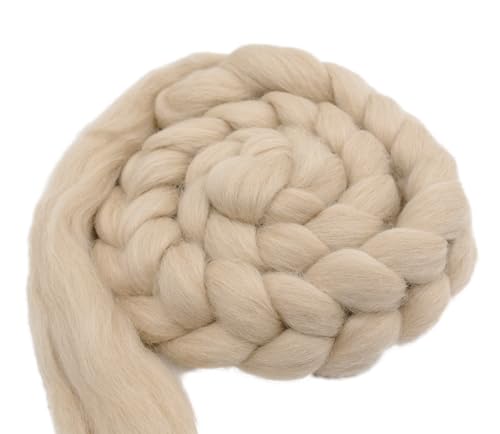 Kammzug Alpaka Wolle natur beige zum spinnen, filzen, Spinnfasern Filzwolle superfine Alpaca aus Peru, 25 mic., 50g (Farbe 2 | beige) von theofeel
