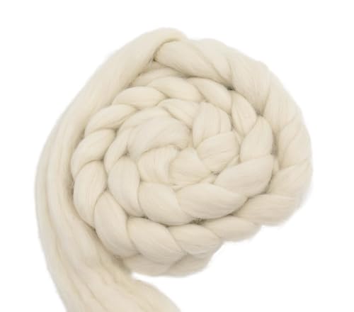 Kammzug Alpaka Wolle natur weiß zum spinnen, filzen, Spinnfasern Filzwolle superfine Alpaca aus Peru, 25 mic., 50g (Farbe 1 | naturweiss) von theofeel