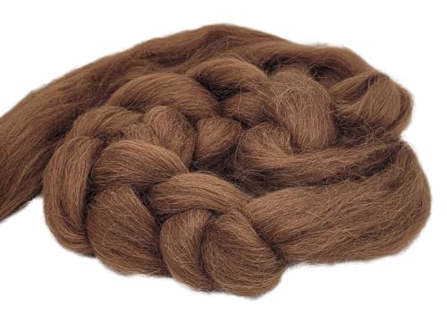 Kammzug Alpaka Wolle natur zum spinnen, filzen, Spinnfasern Filzwolle superfine Alpaca aus Peru, 25 mic., 50g (Farbe 3 | rotbraun) von theofeel