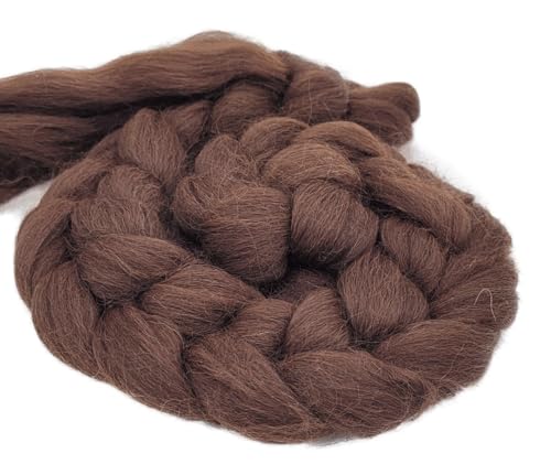 Kammzug Alpaka Wolle natur braun zum spinnen, filzen, Spinnfasern Filzwolle superfine Alpaca aus Peru, 25 mic., 50g (Farbe 4 | dunkelbraun) von theofeel
