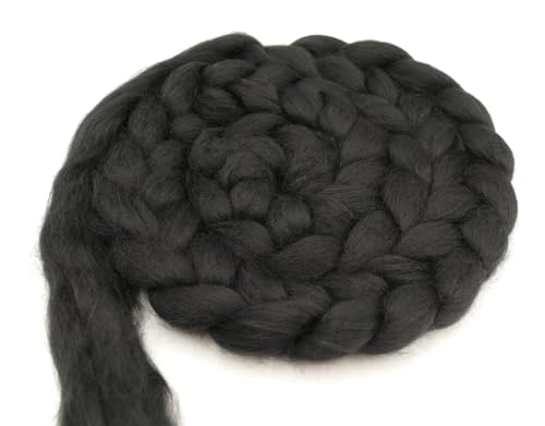 Kammzug Alpaka Wolle zum spinnen, filzen, Spinnfasern Filzwolle superfine Alpaca aus Peru, 25 mic., 50g (Farbe 5 | schwarz) von theofeel