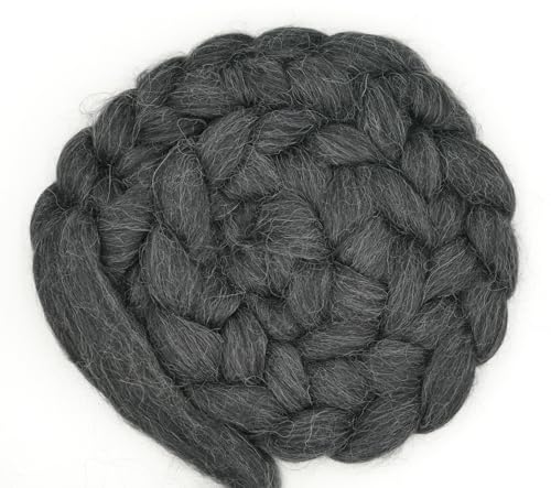 Kammzug Alpaka Wolle zum spinnen, filzen, Spinnfasern Filzwolle superfine Alpaca aus Peru, 25 mic., 50g (Farbe 6 | anthrazit) von theofeel