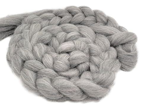 Kammzug Alpaka Wolle zum spinnen, filzen, Spinnfasern Filzwolle superfine Alpaca aus Peru, 25 mic., 50g (Farbe 7 | silbergrau) von theofeel