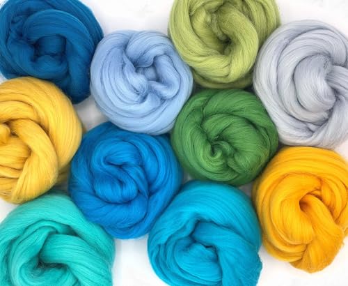 Kammzug Merinowolle mulesingfrei, Filzwolle, Märchenwolle zum filzen, 250 g Set 10 x 25 g, 100% Wolle, Bastelwolle, trockenfilzen, nassfilzen, nadelfilzen, spinnen, weben (Summer Holidays) von theofeel