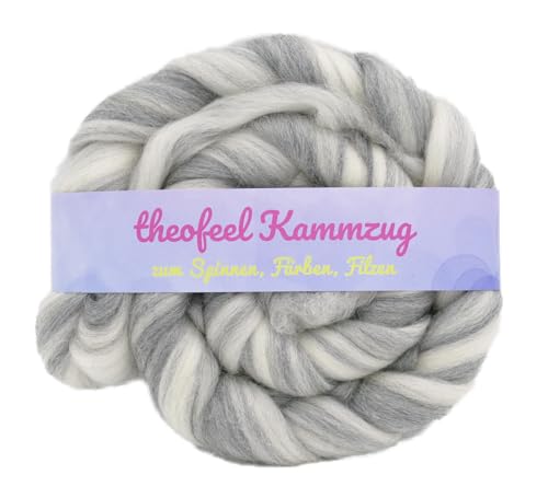 Kammzug Merinowolle naturfarben ungefärbt, Filzwolle Merino Spinnfasern, Spinnfutter, Spinnwolle, Wolle zum nassfilzen, trockenfilzen, nadelfilzen, spinnen mit Spinnrad (mix natur grau) von theofeel