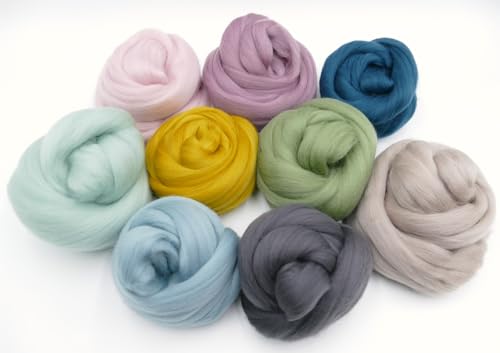Mix Paket Filzwolle Merino Kammzug, feine Merinowolle zum filzen, trockenfilzen, nassfilzen, Märchenwolle, Spinnfasern bunt, 200g (Pastell) von theofeel