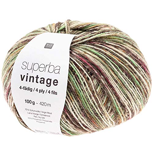 Rico Superba Vintage Farbe 08, 4-fädig (4ply), bunte Sockenwolle mit Farbverlauf im Pixel-Look, 100g ca. 420m, Nadelstärke 2-3 mm von theofeel