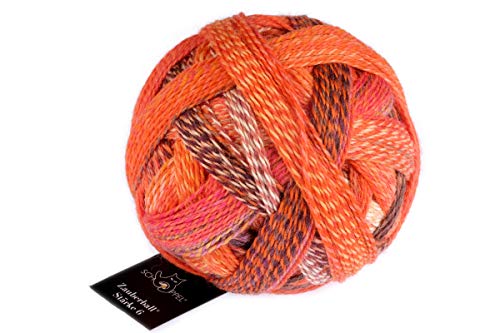 Schoppel Zauberball Stärke 6, Farbe 2472 Orangerie, 150 Gramm, bunte, dicke Sockenwolle 6-fädig mit Farbverlauf, Socken stricken, häkeln von theofeel
