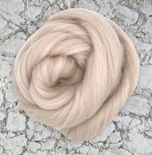 Spinnfasern Kammzug Merino Alpaka, Spinnband hell beige, Märchenwolle, Filzwolle, Wolle zum spinnen, filzen, weben, 50g (Mont Blanc) von theofeel
