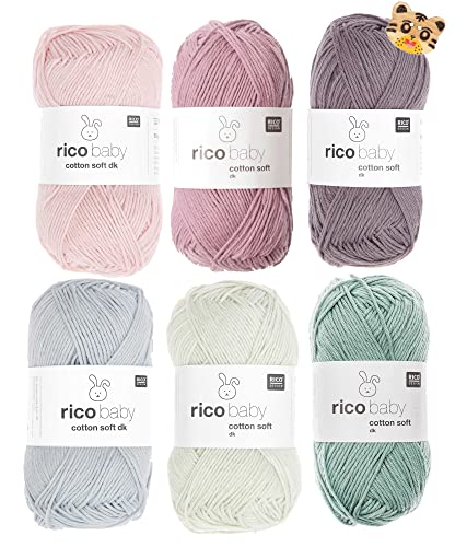Woll-Set Babywolle Paket Rico Baby Cotton Soft dk 6x50g #46, Baumwollmischgarn | 50% Baumwolle, 50% Polyacryl | weiche Wolle zum Stricken und Häkeln mit Tierknopf Woll-Set Babywolle Paket Rico Baby Cotton Soft dk 6x50g #46, Baumwollmischgarn | 50% Baumwolle, 50% Polyacryl | weiche Wolle zum Stricken und Häkeln mit Tierknopf von theofeel