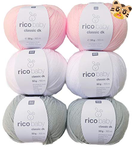 Woll-Set Babywolle Rico Baby Classic 6x50g #21, weiche Wolle zum Stricken und Häkeln, Strickpackung, Häkelpackung mit 1 Tierknopf Woll-Set Babywolle Rico Baby Classic 6x50g #21, weiche Wolle zum Stricken und Häkeln, Strickpackung, Häkelpackung mit 1 Tierknopf von theofeel