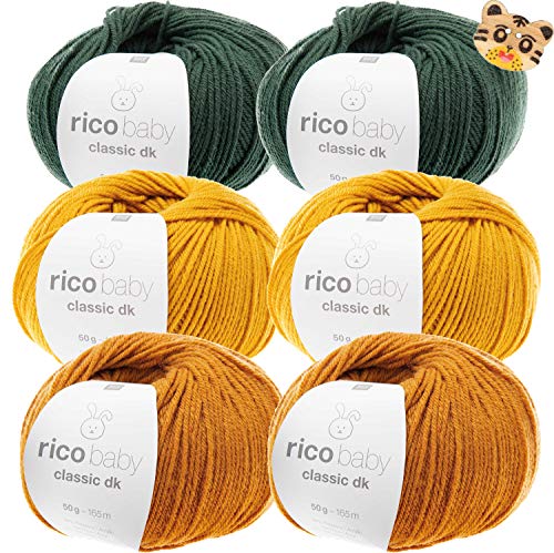 Woll-Set Babywolle Rico Baby Classic 6x50g #69 Herbsttöne, Strickpackung, Häkelpackung mit 1 Tigerknopf, weiche Wolle zum Stricken und Häkeln Woll-Set Babywolle Rico Baby Classic 6x50g #69 Herbsttöne, Strickpackung, Häkelpackung mit 1 Tigerknopf, weiche Wolle zum Stricken und Häkeln von theofeel