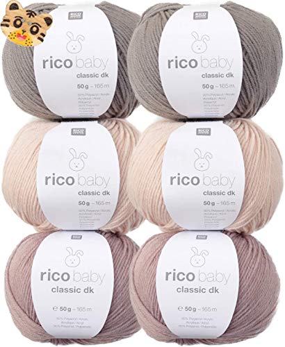 theofeel Woll-Set Babywolle | Rico Baby Classic 6x50g #9 | weiche Wolle zum Stricken und Häkeln | 50% Polyacryl, 50% Polyamid von theofeel