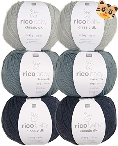 Woll-Set Rico Baby Classic 6x50g #33, Strickpaket, Häkelpaket mit Tigerknopf, weiche Babywolle zum Stricken und Häkeln Woll-Set Rico Baby Classic 6x50g #33, Strickpaket, Häkelpaket mit Tigerknopf, weiche Babywolle zum Stricken und Häkeln von theofeel