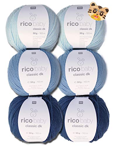 Woll-Set Rico Baby Classic 6x50g #6, weiche Babywolle zum Stricken und Häkeln mit Tigerknopf Woll-Set Rico Baby Classic 6x50g #6, weiche Babywolle zum Stricken und Häkeln mit Tigerknopf von theofeel
