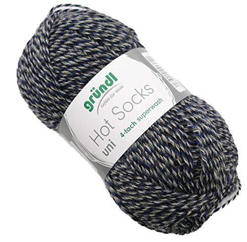 theofeel Gründl Hot Socks Farbe 27 blau grau Weiss Mouline 50g Sockenwolle meliert, Wolle zum Socken Stricken von theofeel