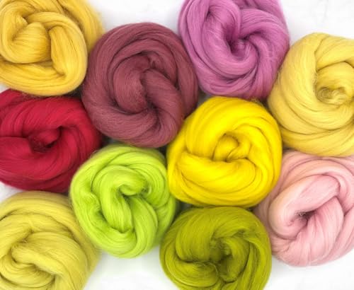 theofeel Kammzug Merinowolle mulesingfrei, Filzwolle, Märchenwolle zum filzen, 250 g Set 10 x 25 g, 100% Wolle, Bastelwolle, trockenfilzen, nassfilzen, nadelfilzen, spinnen, weben (Spring Blossoms) von theofeel