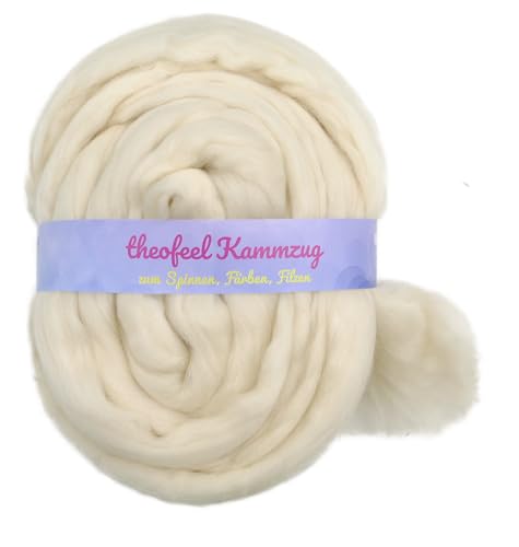 theofeel Kammzug Merinowolle weiß natur ungefärbt, Filzwolle, Spinnfasern, zum filzen, spinnen, färben, Spinnfasern Merino Wolle mulesingfrei (Merino 21 Micron) von theofeel