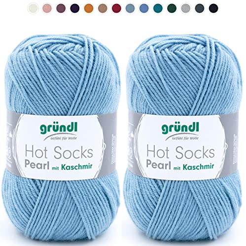 theofeel Set | 2x50g Merino Sockenwolle mit Kaschmir | Gründl Hot Socks Pearl 12 blau | Strumpfwolle mit Kaschmirwolle | Cashmere Sockengarn zum Stricken oder Häkeln von theofeel