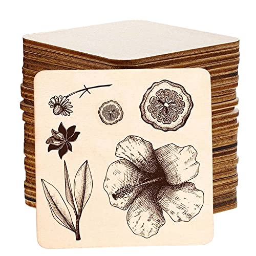 Quadratische Holzplatten, 30 Stück Quadratische Holzscheibe, 10 cm Durchmesser, 2,5 mm Dick, DIY Handwerk Holz Scheiben,Helle Holz Ausschnitte, für Kunst, Schild Plaque, Ornamente oder als Deko von thirei