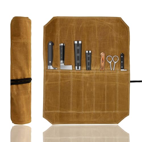 Messer Rolltasche, Khaki Koch Messer Roll Bag, Aufbewahrungstasche für Küchenmesser, Messerrolle mit 7 Fächern Werkzeug Rolltasche, Tragbare Koch Messer Tasche für Messer Löffel Küchenmesser Messer Rolltasche, Khaki Koch Messer Roll Bag, Aufbewahrungstasche für Küchenmesser, Messerrolle mit 7 Fächern Werkzeug Rolltasche, Tragbare Koch Messer Tasche für Messer Löffel Küchenmesser von thirei