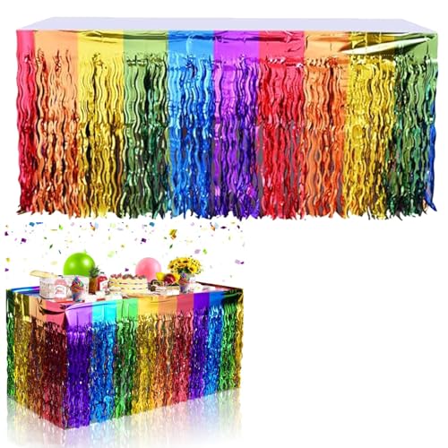 Regenbogen Tischrock, L275 × H75cm Dekorativer Tischrock, 2 StückQuasten Tischrock, Party Tischröcke, für Geburtstage, Festivals, Hochzeiten, Verlobungen, Partys von thirei