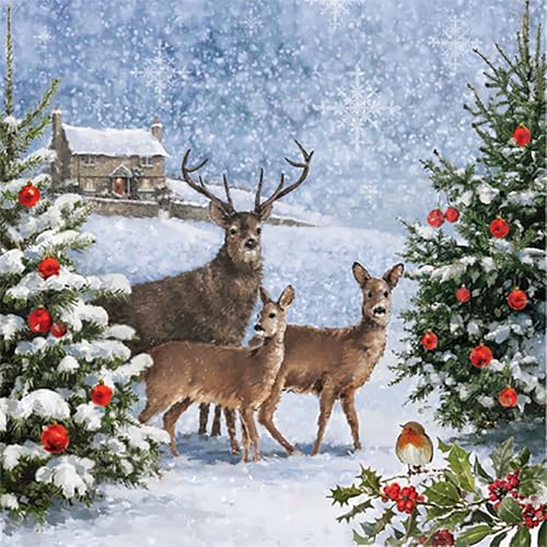 20 Servietten Hirsche an Weihnachtsb?ume | Hirsch | Reh | Tiere | Wald | Weihnachten | Winter | Tischdeko | Decoupage | Serviettentechnik 33x33cm von ti-flair