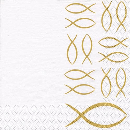 Servietten Papier 33x33cm 3-lagig 20 Stück - hochwertig & nachhaltig - für Kommunion Konfirmation Taufe - Einweg Taufservietten - Papierservietten Fisch Symbol - Weiß Gold Servietten Papier 33x33cm 3-lagig 20 Stück - hochwertig & nachhaltig - für Kommunion Konfirmation Taufe - Einweg Taufservietten - Papierservietten Fisch Symbol - Weiß Gold von ti-flair