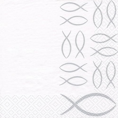 Servietten Papier 33x33cm 3-lagig 20 Stück - hochwertig & nachhaltig - für Kommunion Konfirmation Taufe - Einweg Taufservietten - Papierservietten Fisch Symbol - Weiß Silber Servietten Papier 33x33cm 3-lagig 20 Stück - hochwertig & nachhaltig - für Kommunion Konfirmation Taufe - Einweg Taufservietten - Papierservietten Fisch Symbol - Weiß Silber von ti-flair