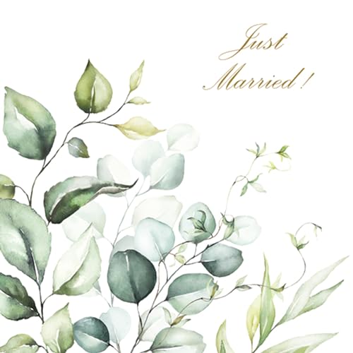 Servietten Papier 33x33cm 3-lagig 20 Stück mit Eukalyptus Motiv Just Married - hochwertig & nachhaltig - Einweg Hochzeitsservietten Motivservietten - Papierservietten für Hochzeit - Weiß Grün Servietten Papier 33x33cm 3-lagig 20 Stück mit Eukalyptus Motiv Just Married - hochwertig & nachhaltig - Einweg Hochzeitsservietten Motivservietten - Papierservietten für Hochzeit - Weiß Grün von ti-flair
