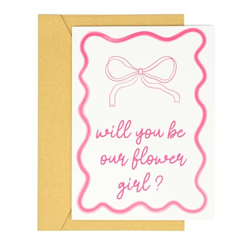 tiangqiwoole Rosa Aquarell Schnörkel Will You Be Our Flower Girl? Karte - Niedliche Hochzeit Blumenmädchen Antrag Einladung & Andenken Geschenk (Schleife) von tiangqiwoole