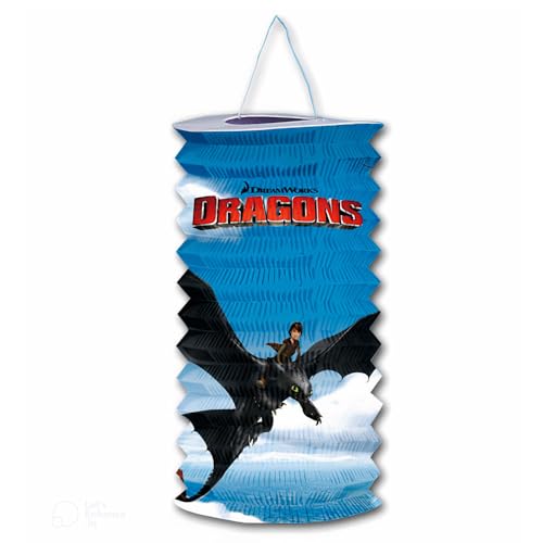 Kindergeburtstag Zuglaterne Dragons - Papierlaterne mit Drachenzähmen leicht gemacht Motiv von Ohnezahn und Drachenreiter Hicks, Papier schwer entflammbar, 14,5 x 25 cm (3 Stück) von tib