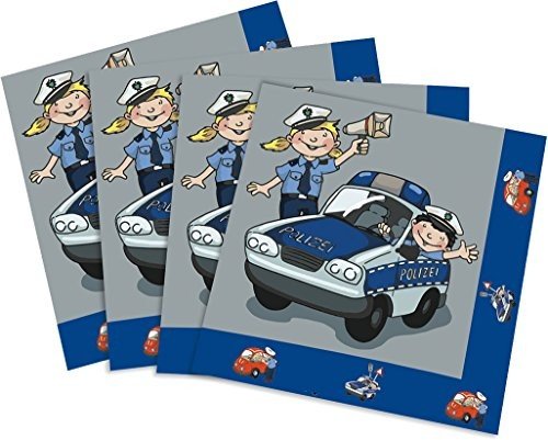 TIB 19522 Servietten Polizei 3-lagig Set mit 20 Stück, Größe: 33 x 33 cm, mehrfarbig, 1 Stück von tib