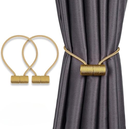 Magnetische Vorhang-Raffhalter, Haken, Gardinen-Clips, gewebte Seilschnalle, Magnetverschluss, Vorhangband, goldfarben, 2 Stück von tifanso
