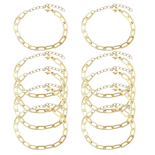 Kettenarmbänder-Set, Legierung, mit Karabinerverschlüssen für Weihnachten, DIY, Damen, Schmuck, Armbänder, Goldfarben, 10 Stück Kettenarmbänder-Set, Legierung, mit Karabinerverschlüssen für Weihnachten, DIY, Damen, Schmuck, Armbänder, Goldfarben, 10 Stück von tiggell