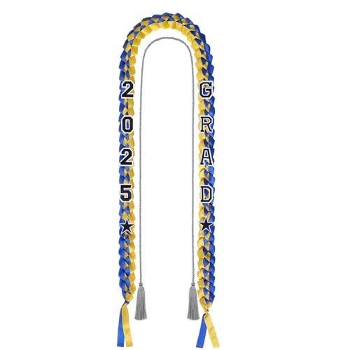 tiggell 2025 Grad Abschlussband Lei Geflochtene Halskette Abschluss Geschenk mit Quaste 2025 Grad Stickerei Patches für Schule College Bachelor Master Doctor Graduation Party (Blau Gold) von tiggell