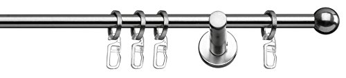 Tilldekor Gardinenstange FORMENTOR, edelstahl optik, Ø 12 mm, 1-Lauf, 240 cm, inkl. geschlossenen Trägern und Ringen von tilldekor