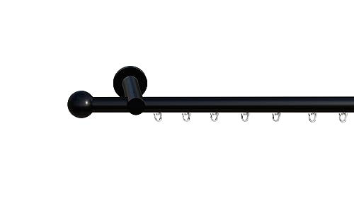 Tilldekor Innenlauf Gardinenstange HIGH-LINE FORMENTOR, 1-Lauf, schwarz-glanz, Ø 20 mm, 120 cm, inkl. Trägern und Gleitern von tilldekor