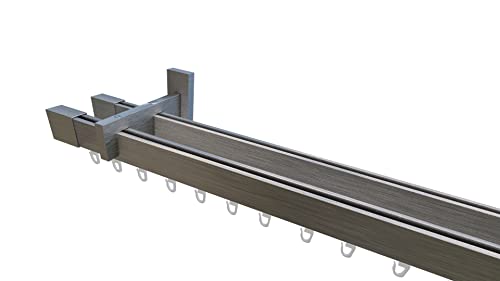 tilldekor Innenlaufsystem Gardinenstange Inline, kantig, Aluminium, 300 cm, 2-Lauf, Edelstahl-gebürstet von tilldekor