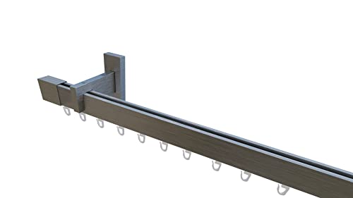 tilldekor Innenlaufsystem Gardinenstange auf Maß Inline, kantig, Aluminium, 130 cm, 1-Lauf, Edelstahl-gebürstet von tilldekor