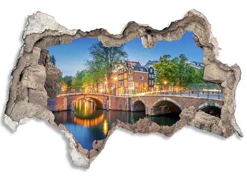 3D Wandtattoo selbstklebend Wanddurchbruch | Loch in der Wand Mauerloch | Wetterfeste Wandsticker Gross Innen und Outdoor | 120x80cm Amsterdam Stadt von timalo