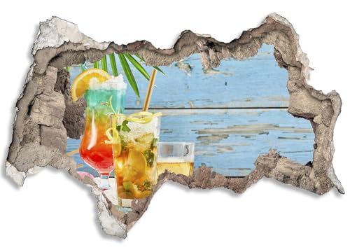 3D Wandtattoo selbstklebend Wanddurchbruch | Loch in der Wand Mauerloch | Wetterfeste Wandsticker Gross Innen und Outdoor | 120x80cm Cocktails Kuba von timalo